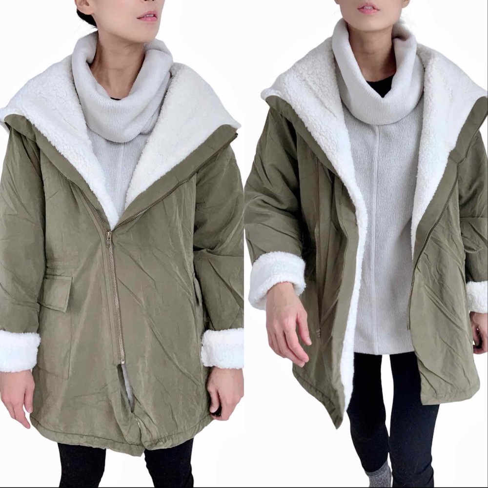 MILITARY FAUX FUR PARKA JACKET - OLIVE - Picture 4 of 16